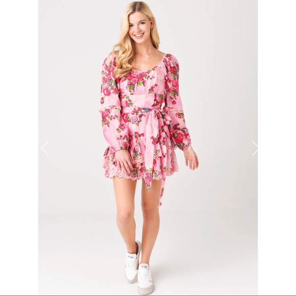 LoveShackFancy Ambrosia Silk Cotton Floral Pink Mini Dress NWT New 0 - Picture 4 of 12